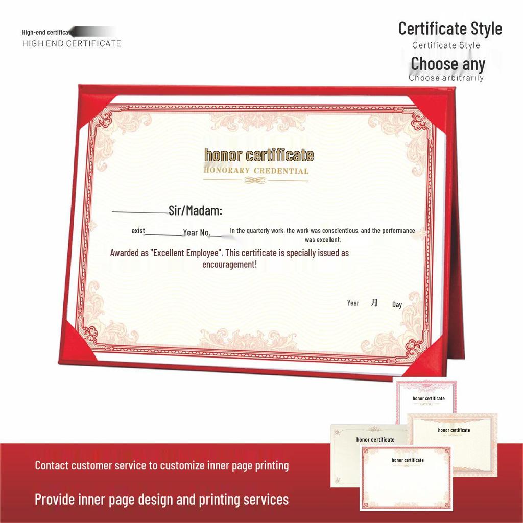 Honor A4 Award Certificate: Leather Cover, Graduation, Appointment, Outstanding Employee Recognition