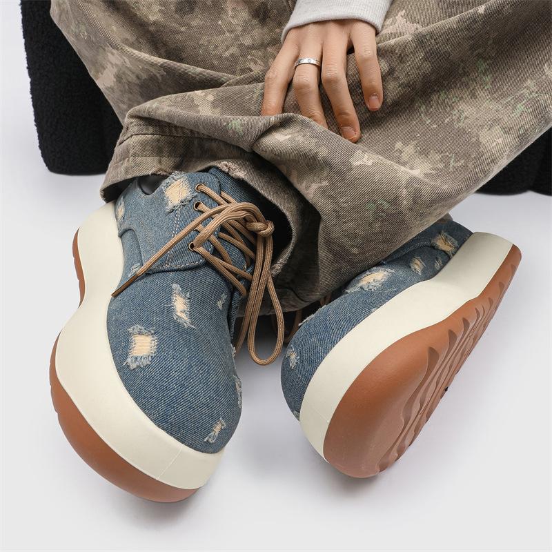 

Z206 уродливые милые Q-версия джинсовые ботинки Мартина мужской тренд ретро японские на толстой подошве рабочие нишевые рваные кроссовки с высоким верхом 39 синий