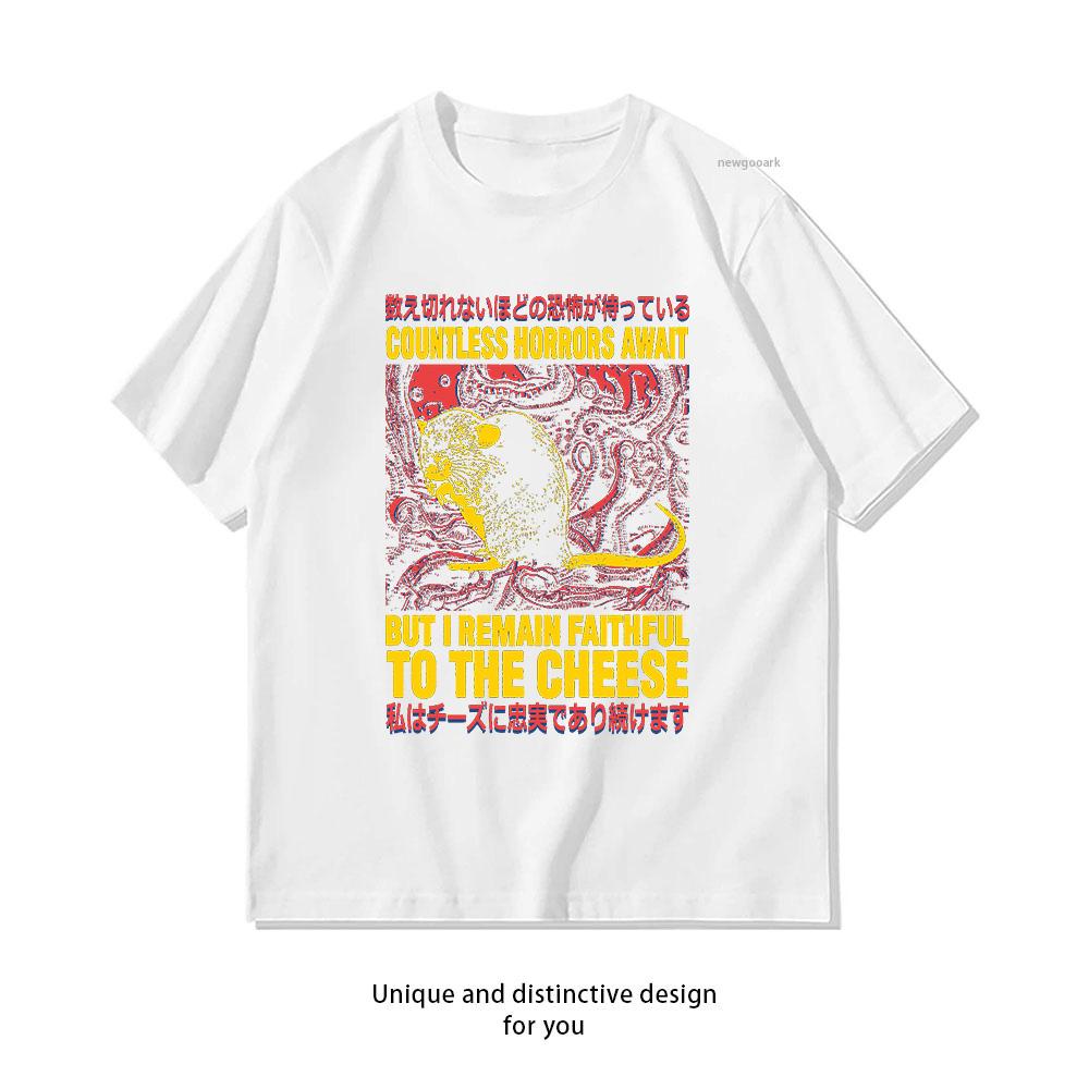 Faithful to the Cheese Japanese Horror Rat Tshirt Woman Man Summer Cotton Graphic T Shirts Adult Streetwear Camisetas Tops Tee S