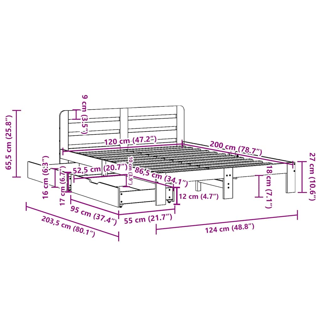 Solid Wood Bed Without Mattress Wax Brown 120 X 200 Cm Pine Wood