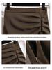 Women’s High-Waisted Black Midi Skirt with Slit – Elegant Draping for Spring and Autumn 2024.