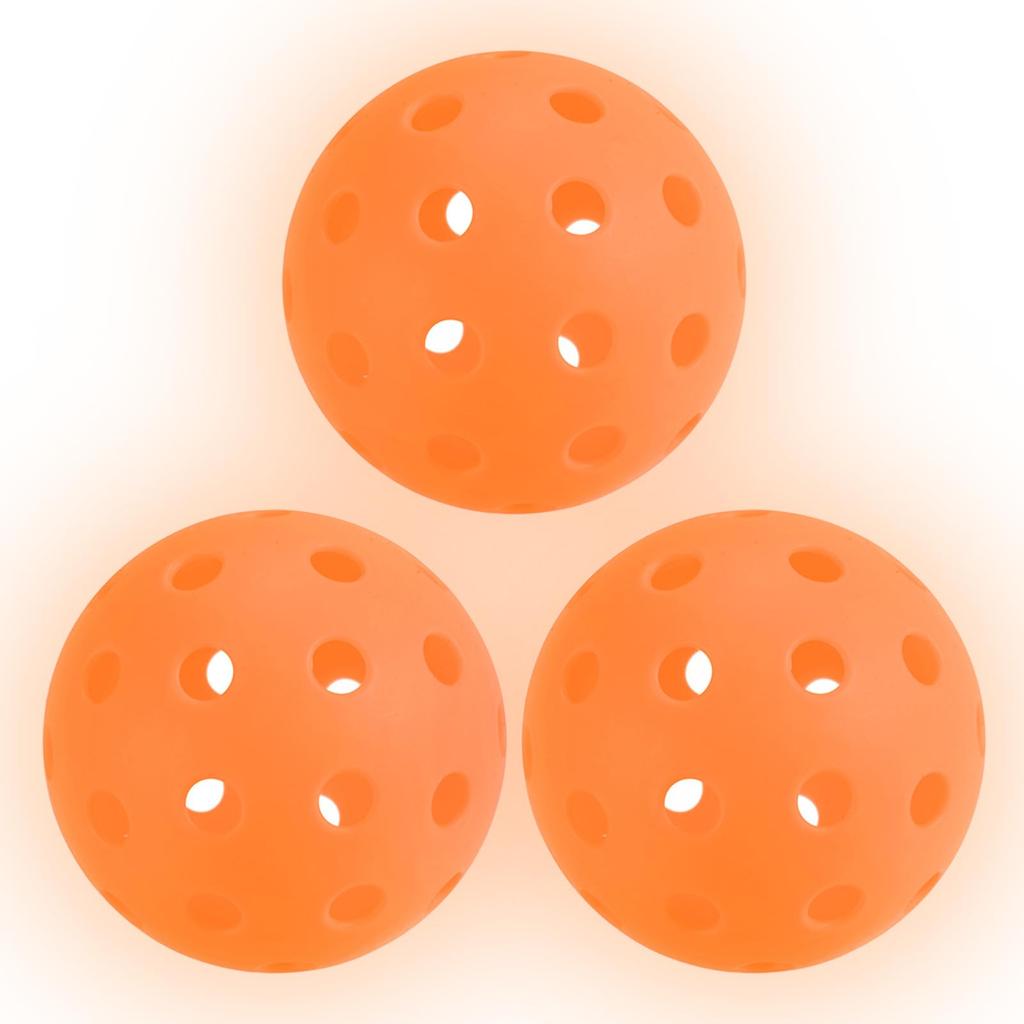 PATIKIL Luminous Pickleball Balls 40 Holes Dark Luminous Pickleballs 3 Pieces Outdoor Pickleball Balls with Mesh Bag for Indoor and Outdoor Sports