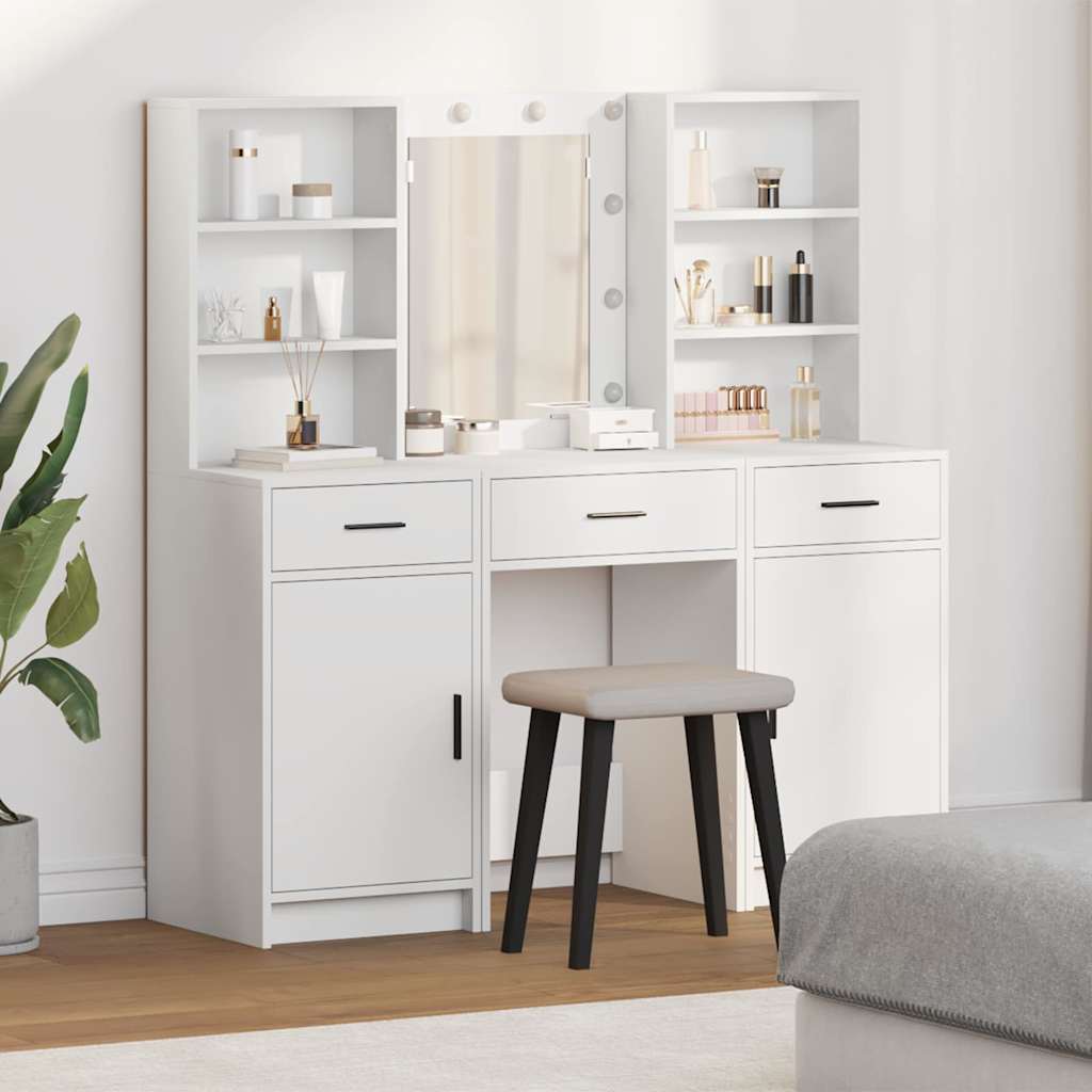 LED Vanity Table Set with Drawers 3 pcs White Particleboard