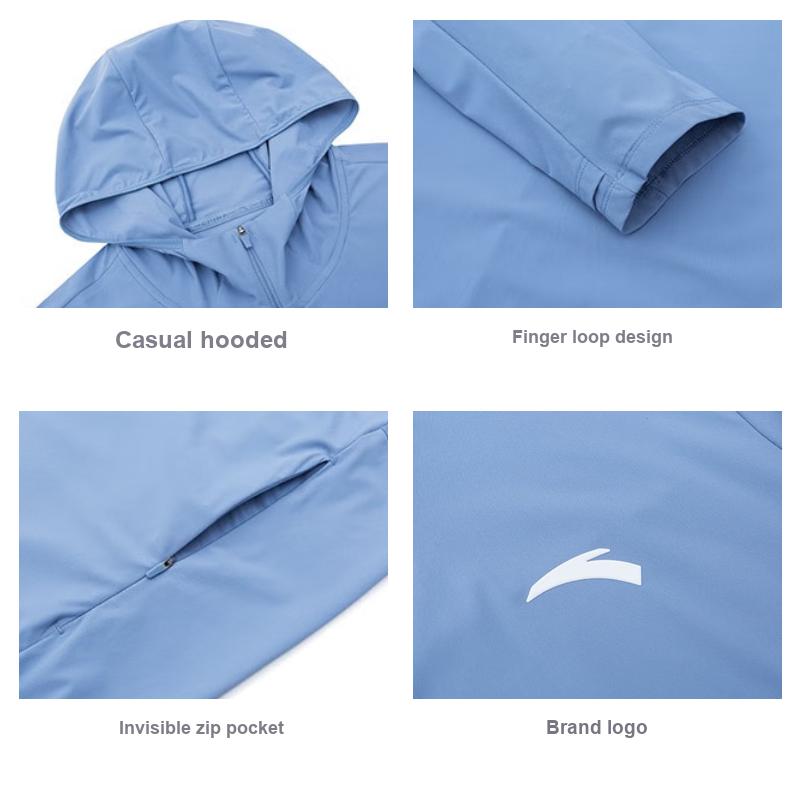 Anta Training Series Solid Color Knitted Hooded Sun Protection Jacket Men Jackets Expedition-Blue 152327703-3