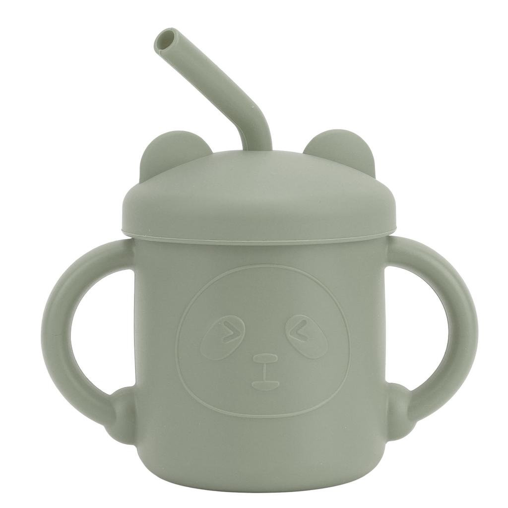 1 Pcs Silicone Sippy Cup Panda Pattern Baby Learning Training Cup Drop Resistant Silicone Sippy Cup with Handles Spout