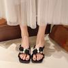 Fashion Temperament Flip Slippers Women Summer Wear New Fashion Square Toe Open Toe Flower Pearl Chunky High Heel Sandals