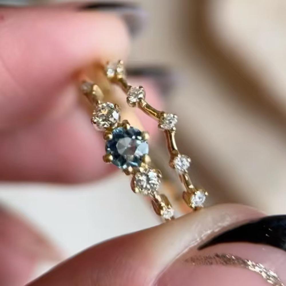 

Роскошное европейское и американское кольцо для пары, простое ювелирное изделие с морским синим бриллиантом, кольцо для женщин No. 10