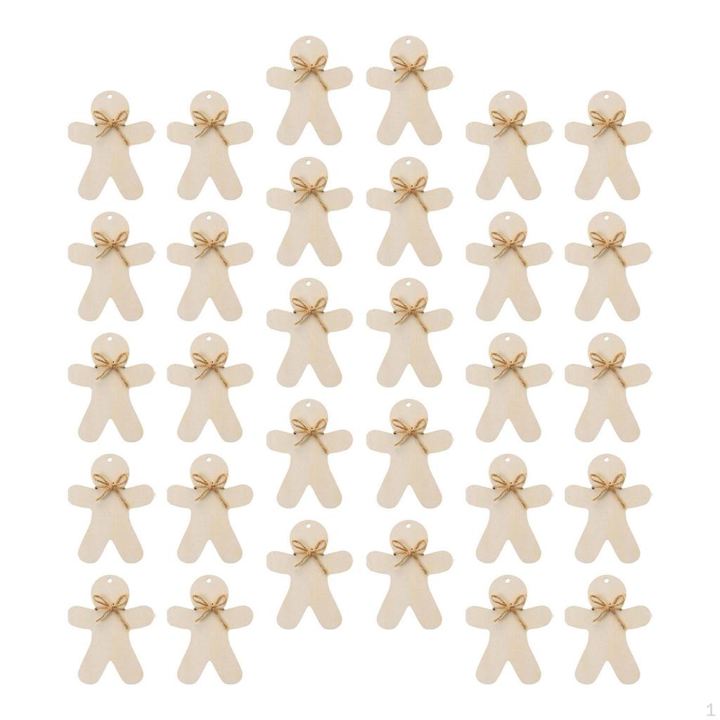 30Pcs Crafting Wooden Gingerbread Man Figures for Holiday Projects