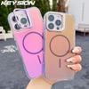 KEYSION Colorful Gradient Magnetic Lens Stand Case for iPhone 14 15 Pro Max 15 Plus for MagSafe TPU+PC Shockproof Back Cover