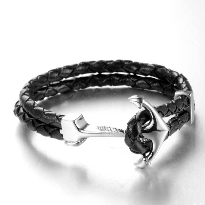 European and American jewelry, leather rope woven anchor bracelet, stainless steel bracelet