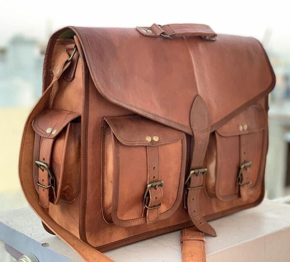 Мужская сумка-мессенджер из козьей кожи Настоящая сумка-сэтчел из натуральной кожи — фото 4