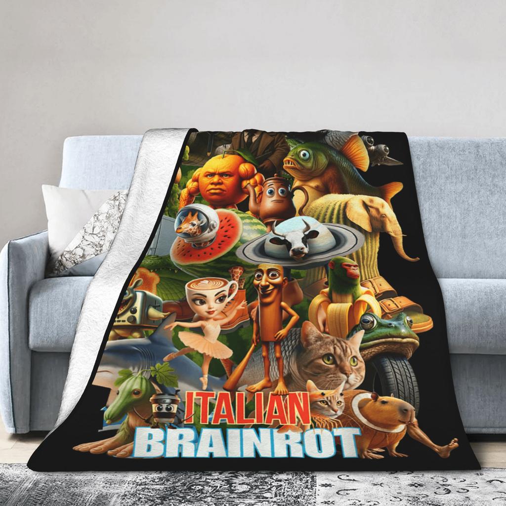 Warm Soft Blanket Funny Italian Brainrot Memes Compilation Bedding Throws Flannel Bedspread For Couch Chair Sofa Bed Bed Cover