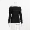 Spring and Autumn Off Shoulder Knitted Shirt Sexy Slimming Solid Color Long Sleeve Women's T-shirts