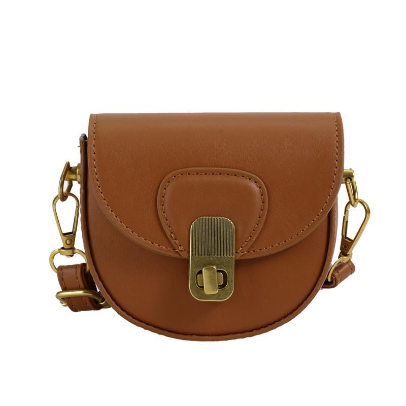 Fashionable Unisex Mini Saddle Crossbody Bag With Lock Closure For Children And Toddlers коричневый