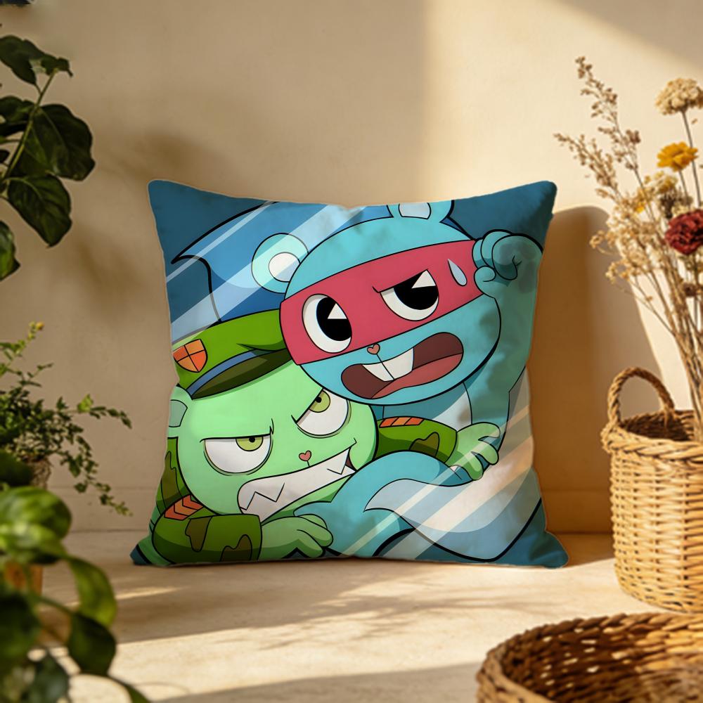 Stylish HHappy Tree Friendsied Cushion Cover Versatile DoubleSided Pillow Case Fit for Sofa Bed Car Daily Decor