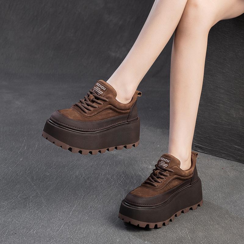 Summer Arrival Women's Roman Sandals Retro Wrinkled High Heel Thick Sole Comfortable Breathable Leather Sandals