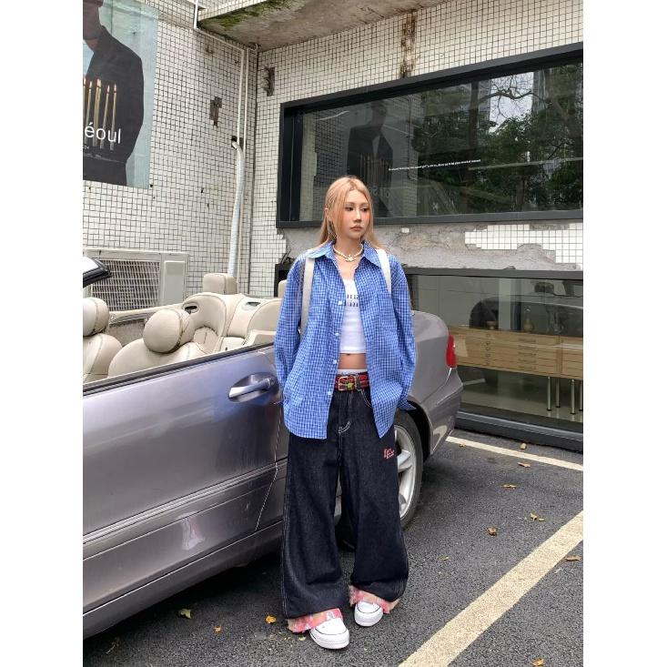 

Рубашка с длинным рукавом с буквенным принтом 2024 года в японском стиле в стиле Гонконга, свободная рубашка для мальчиков, летнее модное универсальное повседневное пальто 2XL синий