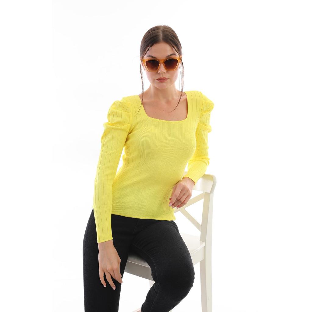 Women's Red Sleeve Pleated Gathered Princess Sleeve Square Collar Blouse Sweater