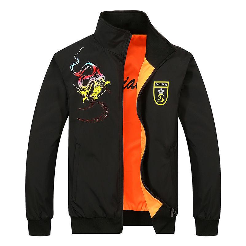 Herren Wende Windbreaker Jacke mit Stehkragen – Frühling/Herbst, Lockerer Schnitt, Große Größen.