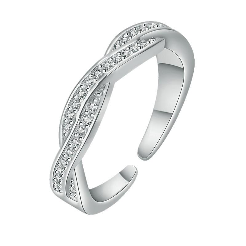 Bague ouverte porte-bonheur pour femme, ornée de micro-diamants pavés torsadés