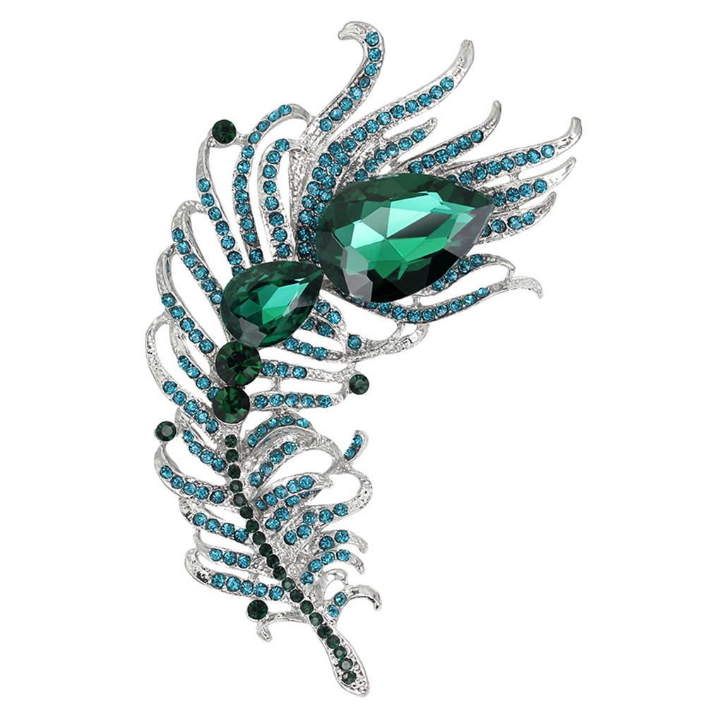 Women Girls Xmas Gift Refined Brooches Peacock Feather Pattern Breastpin with Shimmer Rhinestone