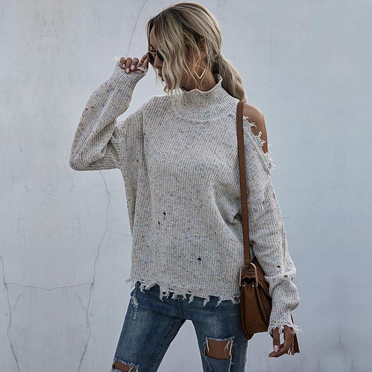 Solid Color Loose Knitted Turtleneck Sweater Pullover Top Women Full Sleeve All Match Spring Fall S-L