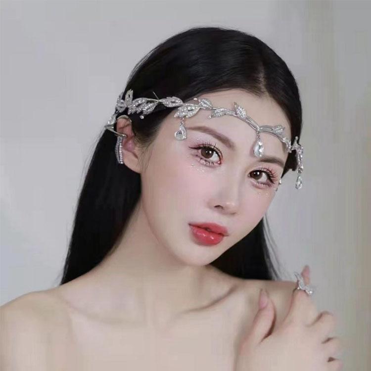 Kronenblätter, Wassertropfen voller Diamanten, Stirn der Braut mit Wasserdiamanten geschmückt, Hochzeitskopfbedeckung voller Diamanten, Kronenstirnbänder
