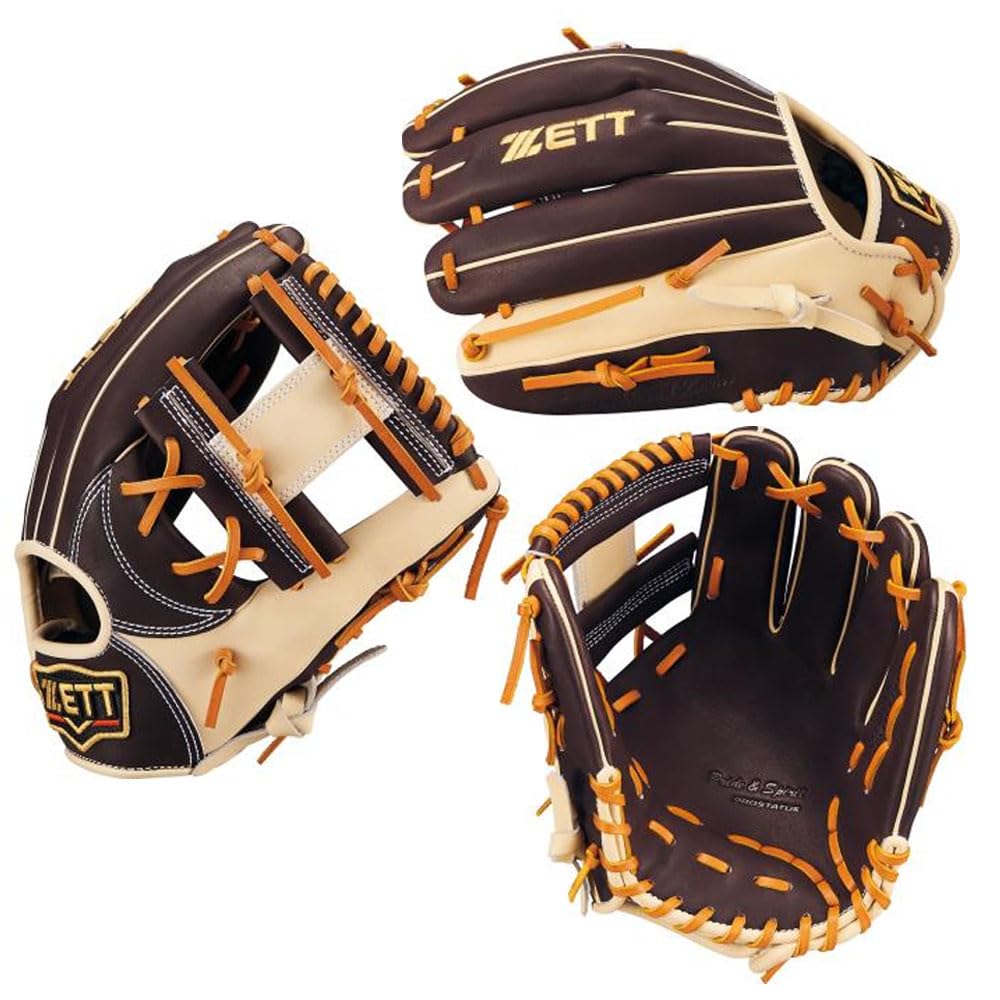 ZETT Pro Status SCE Soft Baseball Glove for Second and B Size 4 Shortstop, Brown/Pastel (3732), (BRGB32576F)