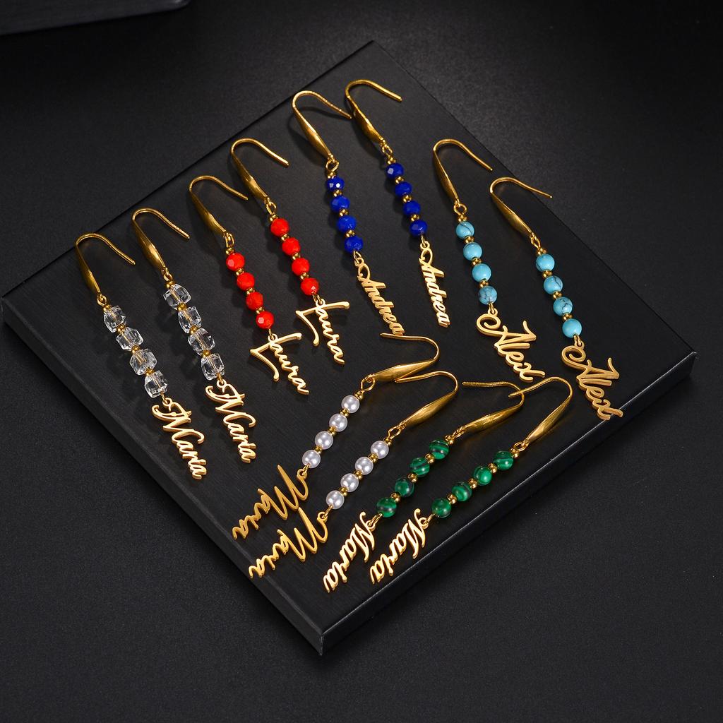 Atoztide Custom Name Earring for Women Girl Stainless Steel Jewelry Handmade Beads Flower Earring Personalized Birthday Gift
