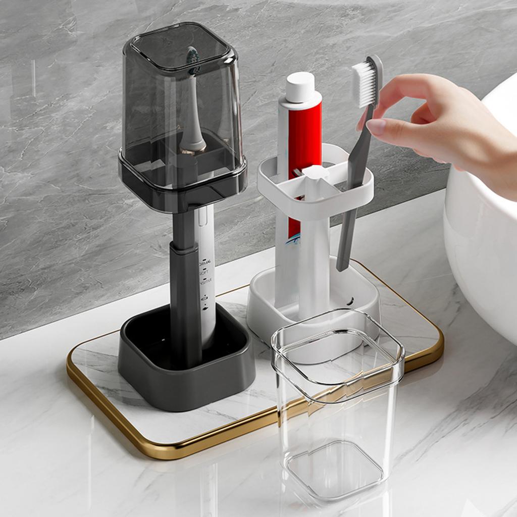 Yousheng Zahnbürstenständer mit Becher, staubdicht, höhenverstellbar, 3 Steckplätze, Halter für elektrische Zahnbürsten, Zahnpasta, Multifunktions-Organizer