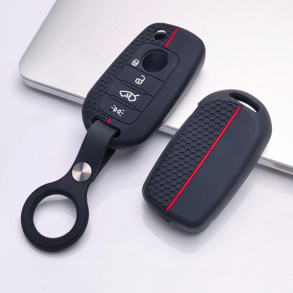 Silicone Key Fob Cover with keychain for 4-button Flip Remote, Anti-Scratch & Anti-Drop Protective Case for Jeep Renegade Compass for Fiat 500X Toro