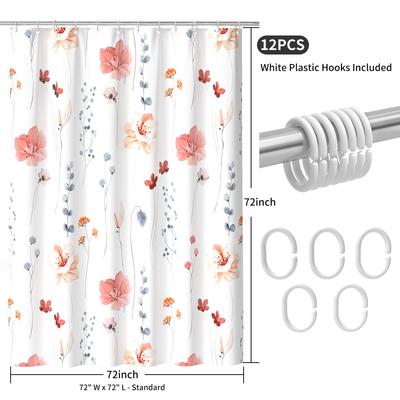 Floral Shower Curtain Flowers Print Minimalist Bathroom Curtain Machine Washable Spring Modern Shower Curtains Waterproof Fabric