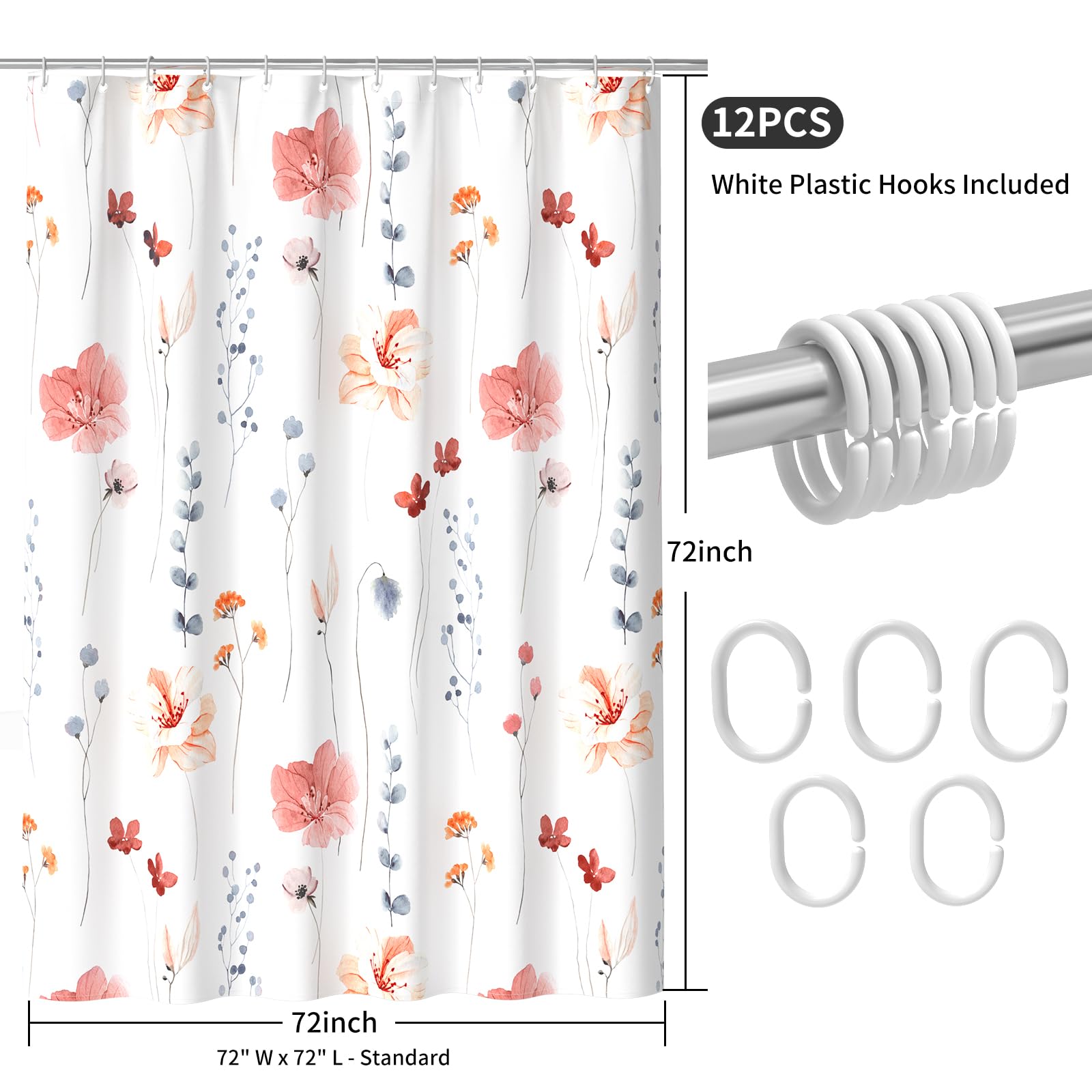 

Floral Shower Curtain Flowers Print Minimalist Bathroom Curtain Machine Washable Spring Modern Shower Curtains Waterproof Fabric 90x180cm
