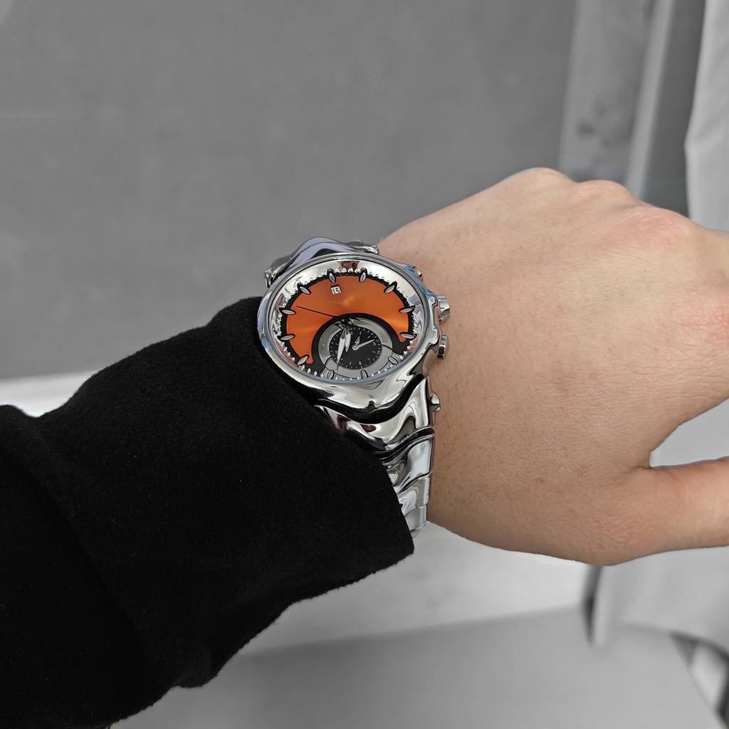 Fake Dial All Black Unique Quartz Watches Men Y2K Creative Different Shapes Matte Smooth Case Watch Man Steel Watch Male Clock