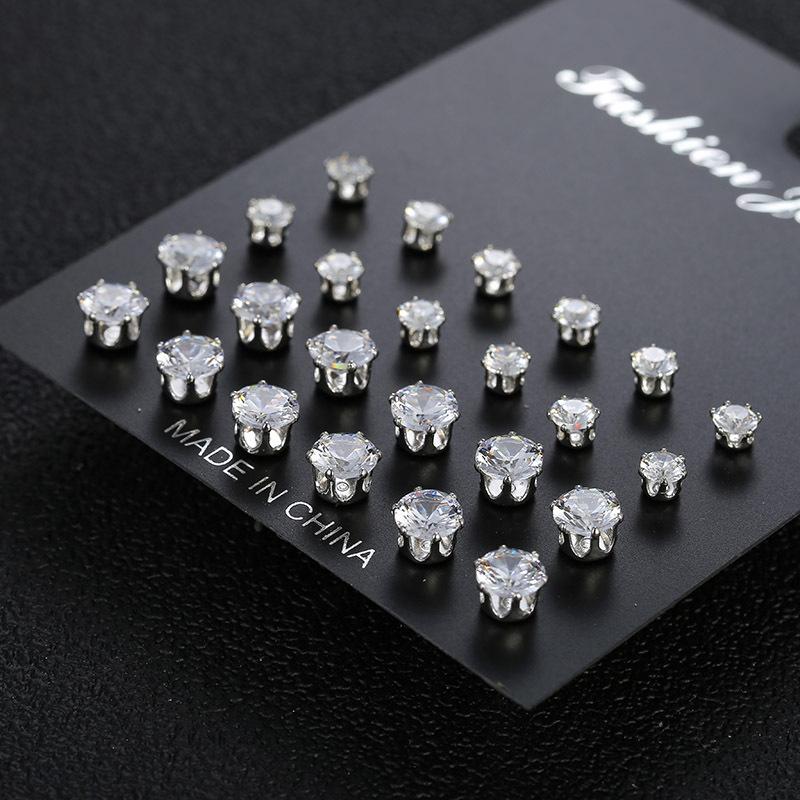 Maximum 36 Pairs Shiny Zircon Stud Earrings Set for Women Men Daily Versatile Chic copper Color Crystal Ear Zircon Accessories