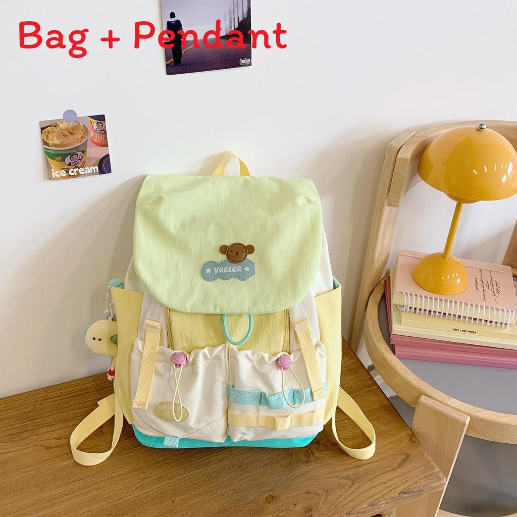 Fresh College Student Backpack With Anti Splash Nylon Fabric And Letter Pattern For Girls