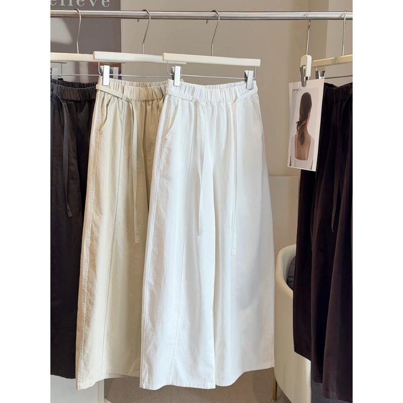 

Autumn new elastic waist drawstring balloon pants women s versatile loose wide-leg thin scimitar casual pants XL белый