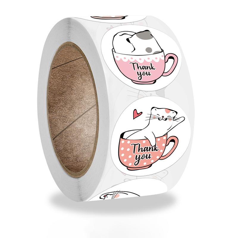 Thank You Stickers Kawaii Kids 500pcs Cartoon Tape Sticker Rolls for Packaging