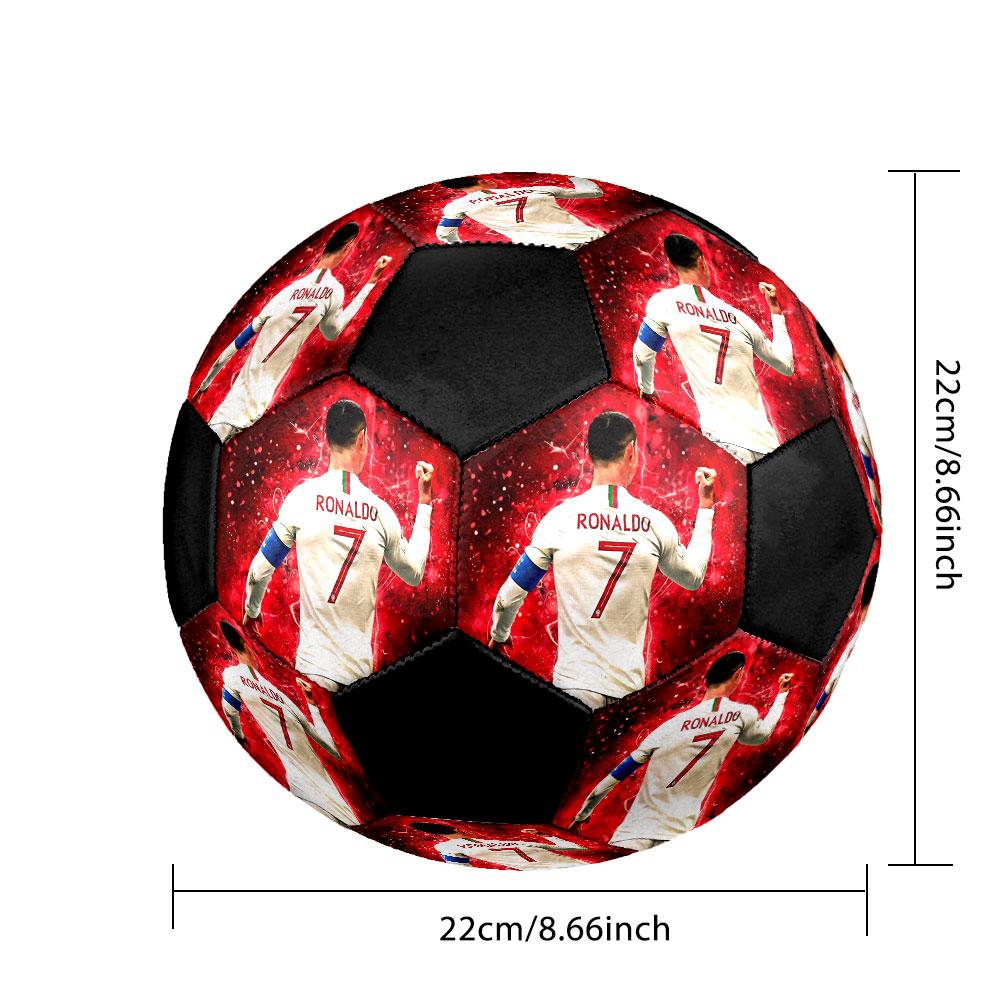 CR7 Imprimé taille 5 Ballon de Football, coloré, adapté à tous les âges, cousu à la machine, matériau PVC, qualité compétition, durable et à rebond élevé