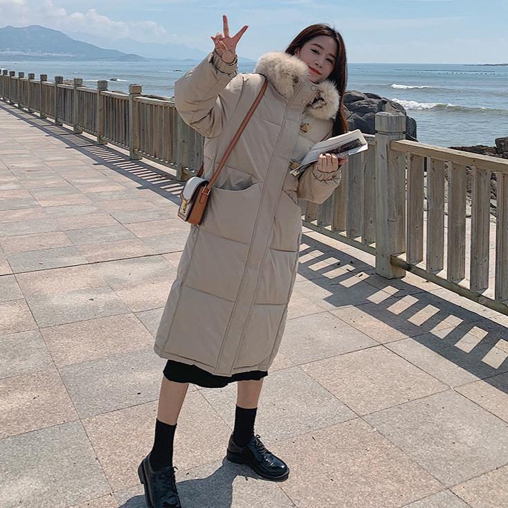 

Красный пуховик из хлопка, женская зимняя куртка средней длины, свободная и плотная XL бежевый