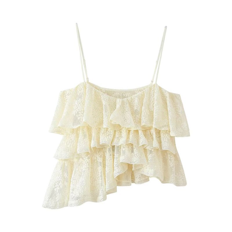 Jnleaog Spring New Arrival Women's Clothing Fashion Style French Fashion Design Lace Laminated Decoration Tops