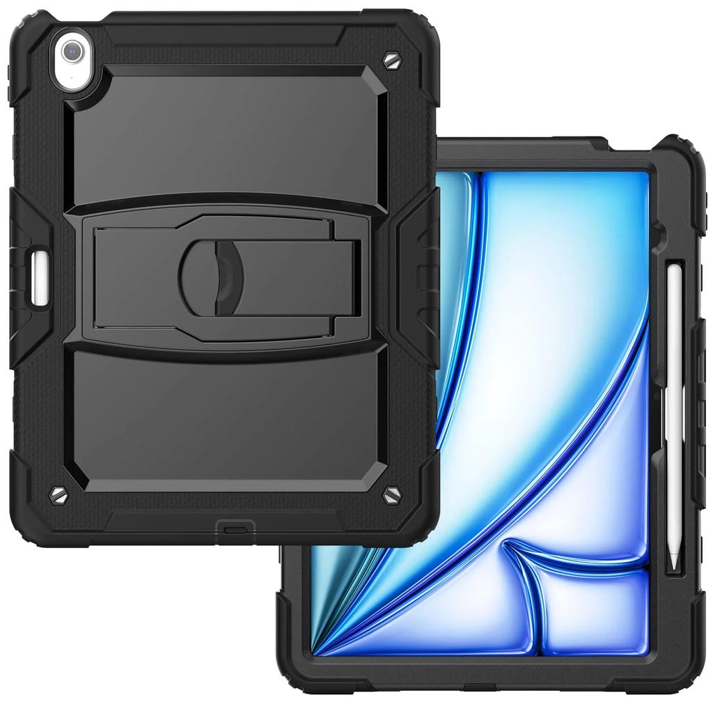 Heavy Duty Cases for Apple iPad Air 13-inch M2 2025 Air 13 M3 2025 with Kickstand Function & Lanyard Holes Shockproof Cover