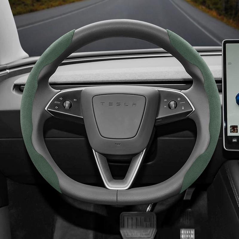 Suitable for Tesla Anti-Slip Buckle Segmented Suede Steering Wheel Cover Suitable for Model 3 Highland 2024 Y X S Juniper Cybertruck Accessories