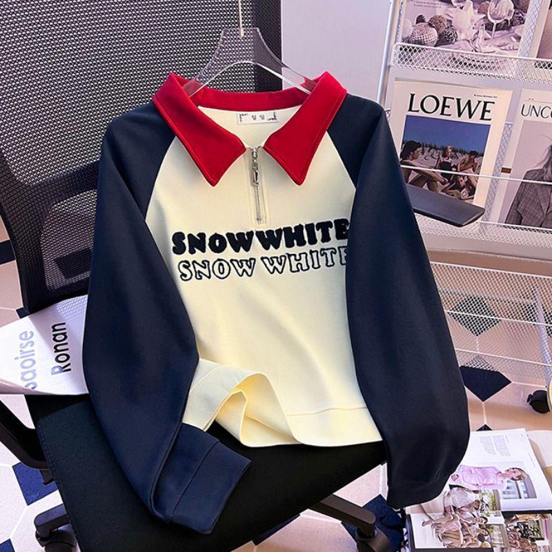 

Plus Size Spring Autumn Polo Collar Zip-Up Hoodie for Women XL синій