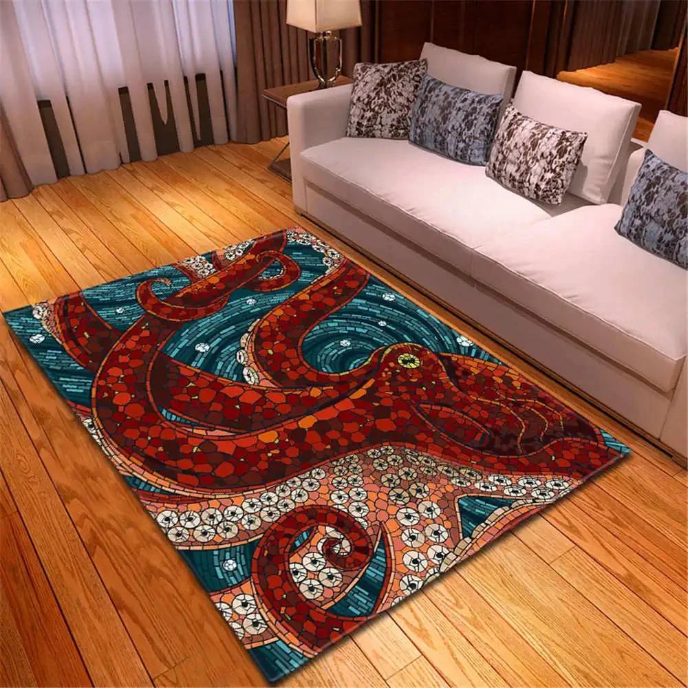 Octopus Monster 3D Carpet Living Room Home Decor Children's Play Rug Bedroom Kitchen Floor Mat Non-Slip Bathroom Hallway Rug