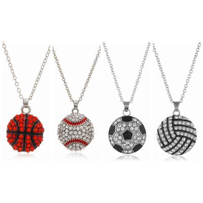 Trendy Fashion Crystal Rhinestone Basketball Football Volleyball Baseball Pendant Necklace For Women Daily Accessories