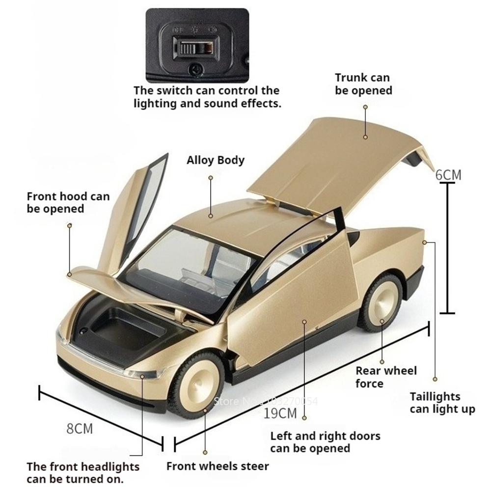 1:24 Model Y Robotaxi Alloy Diecast Model Toys Car Doors Opened with Sound Light Pull Back Front Wheel Steering Vehices Boy Gift