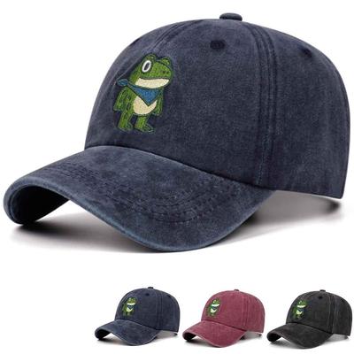 Cartoon süßer Frosch Retro gewaschen bestickt Baseballkappe Damen Herren Outdoor Mode vielseitig lässiger Hut