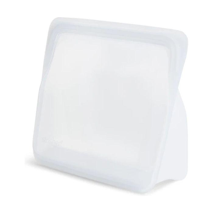 Sac réutilisable en silicone - STASHER - Standup Clear - Silicone 100% platine - Hermétique Pinch‑Loc - Résiste 260°C