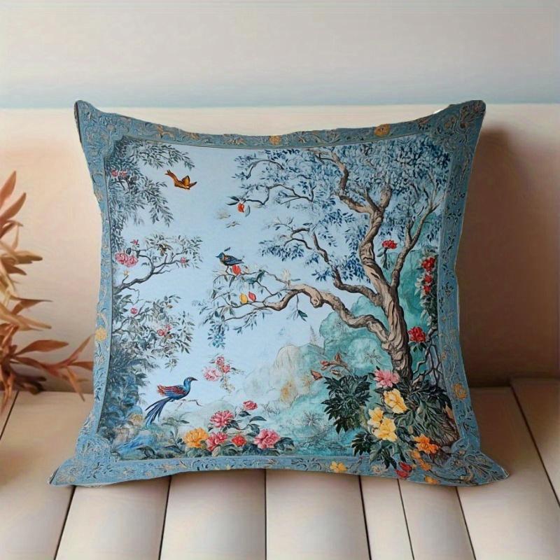 Vibrant Floral & Bird Print Cushion Covers Chair Living Room Pillowcase Cozy Zipper Sofa Pillow Covers Bedroom Indoor Home Decor